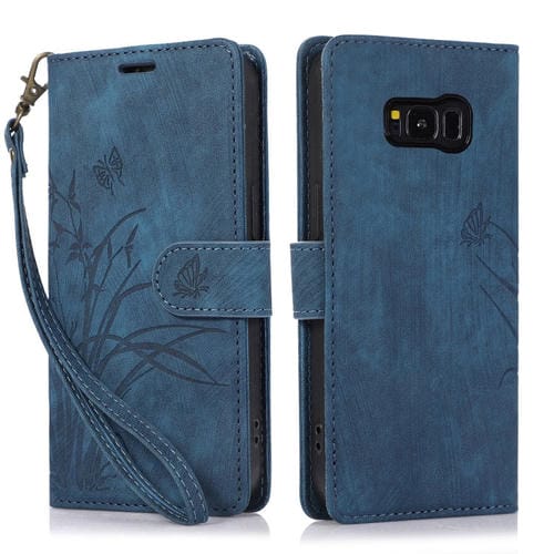 Funda para TelĂ©fono Samsung Galaxy S8 Cuero Relieve Mariposa OrquĂdea (Azul)