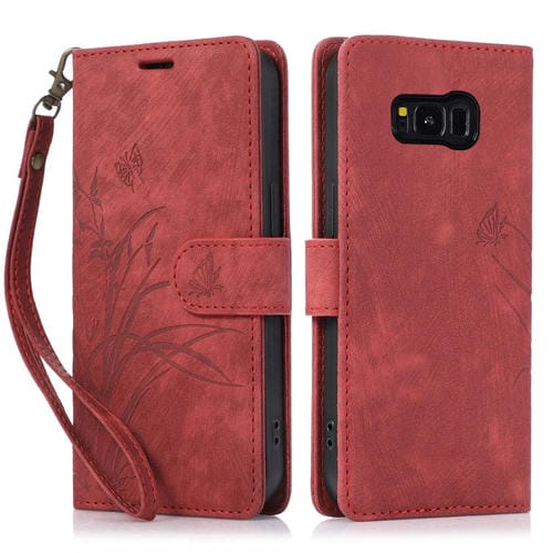 Funda para TelĂ©fono Samsung Galaxy S8 Cuero Relieve Mariposa OrquĂdea (Rojo)