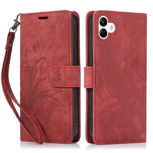 Funda para TelĂ©fono Samsung Galaxy A05 4G Cuero Relieve Mariposa OrquĂdea (Rojo)