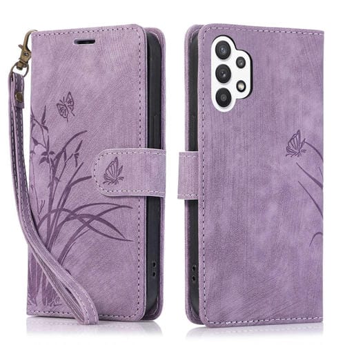 Funda para TelĂ©fono Samsung Galaxy A13 4G 5G Cuero Relieve Mariposa OrquĂdea (PĂșrpura)