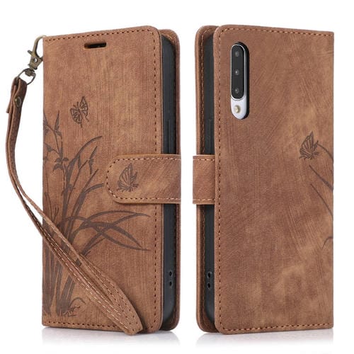 Funda para TelĂ©fono Samsung Galaxy A50 A50S Cuero Relieve Mariposa OrquĂdea (MarrĂłn)