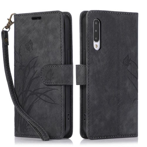 Funda para TelĂ©fono Samsung Galaxy A70 A70S Cuero Relieve Mariposa OrquĂdea (Negro)