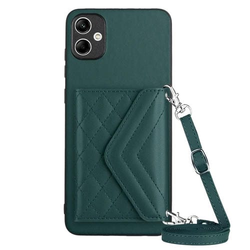 Funda para Teléfono Samsung Galaxy A04E 4G M04 4G Rfid con Bolsa para Tarjetas Textura Rómbica Cordón Largo (Verde)