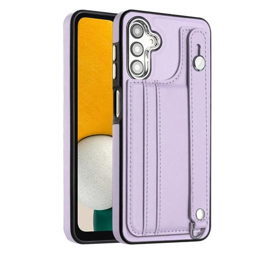 Funda para Samsung Galaxy A05S Cuero a Prueba de Golpes con Correa para Muñeca (PĂșrpura)