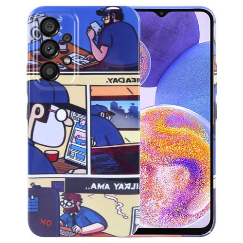 Estuche para teléfono Samsung Galaxy A23 PC con orificio preciso y patrón pintado (Cómics de trabajo)