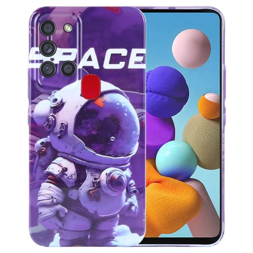 Estuche para TelĂ©fono Samsung Galaxy A21S PC con Orificio Preciso y PatrĂłn Pintado (Astronauta PĂșrpura)