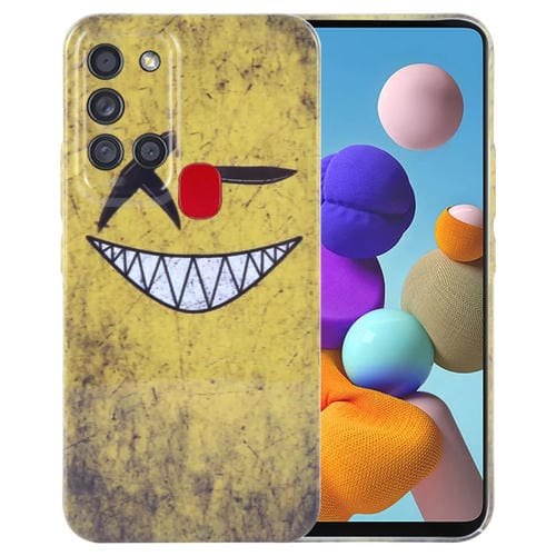 Estuche para Teléfono Samsung Galaxy A21S Orificio Preciso PC Patrón Pintado (Fondo Amarillo Sonriente)