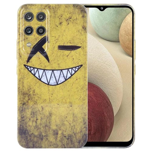 Estuche para Teléfono Samsung Galaxy A12 con Orificio Preciso para PC con Patrón Pintado (Fondo Amarillo Sonriente)