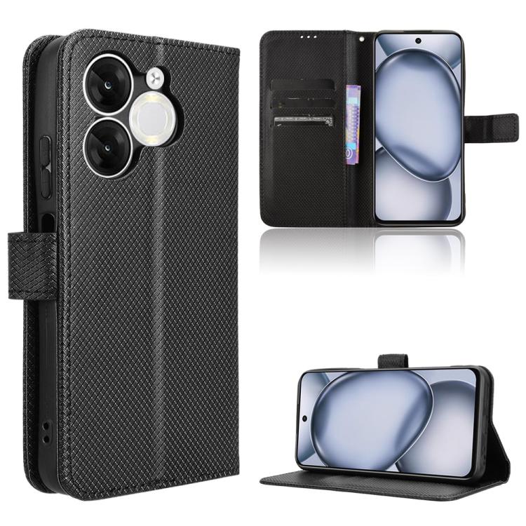 Funda Cuero con Textura de Diamante para Teléfono Itel A80 4G (Negra)
