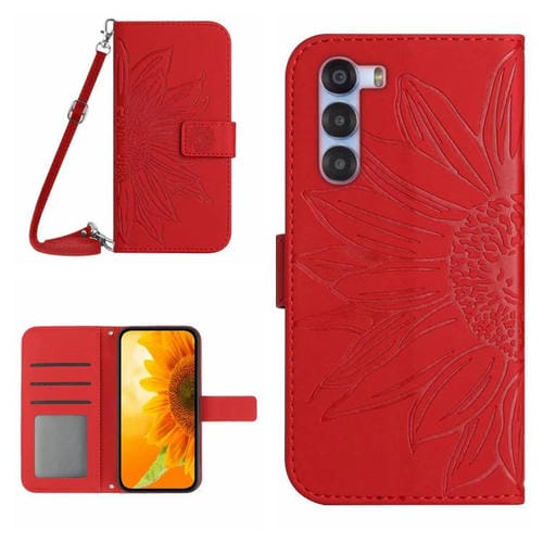 Funda de Cuero para ZTE Nubia S 5G A403Zt con Diseño de Girasol y Cordón (Rojo)