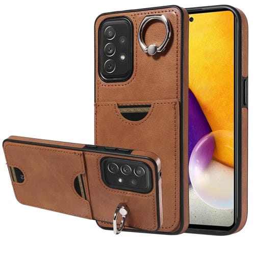 Funda para Teléfono Samsung Galaxy A72 con Soporte para Anillo y Ranura para Tarjeta (Marrón)