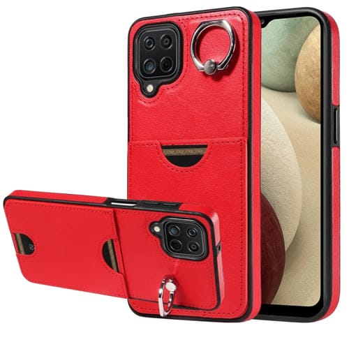 Funda para Teléfono Samsung Galaxy A12 4G con Soporte para Anillo y Ranura para Tarjeta (Rojo)