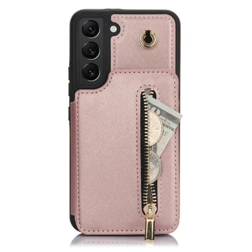 Estuche para Teléfono Samsung Galaxy S22 + 5G Ym006 con Bolsa para Tarjetas y Cremallera (Oro Rosa)