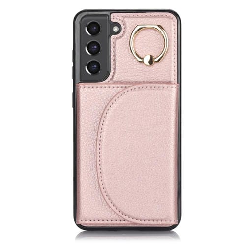 Estuche para Teléfono Samsung Galaxy S22+ 5G Ym007 con Soporte para Anillo y Tarjeta (Oro Rosa)