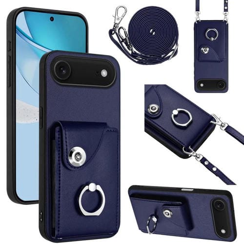 Funda para iPhone 17 con anillo y cordón largo (azul)