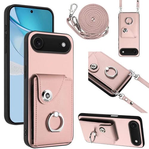 Funda para iPhone 17 con anillo y cordón largo (rosa)