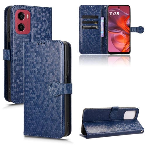 Funda de Cuero con Textura Panal para Motorola Moto G05/E15 (Azul)