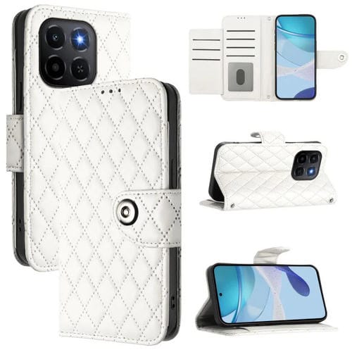 Funda de cuero con textura rĂłmbica y cordĂłn para Honor X6c 4G (blanca)