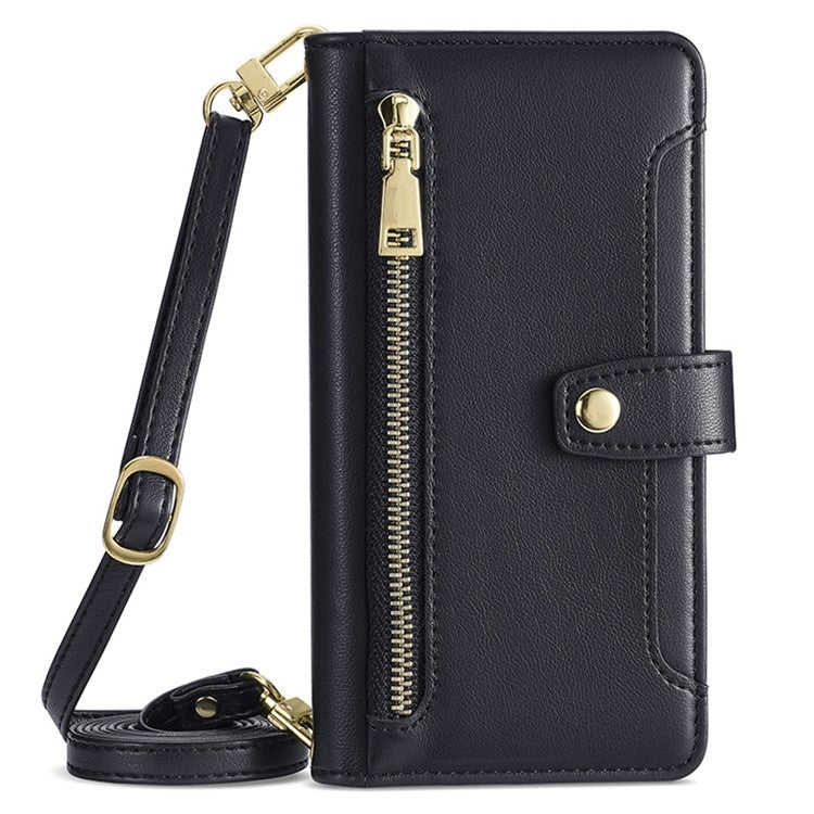 Funda de Cuero con Cremallera y Textura de Oveja para Itel P65 (Negra)