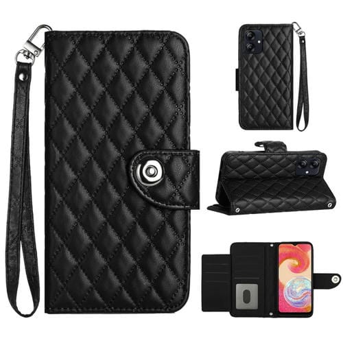 Funda para Samsung Galaxy A05 Cuero con Tapa Textura RĂłmbica y CordĂłn (Negro)