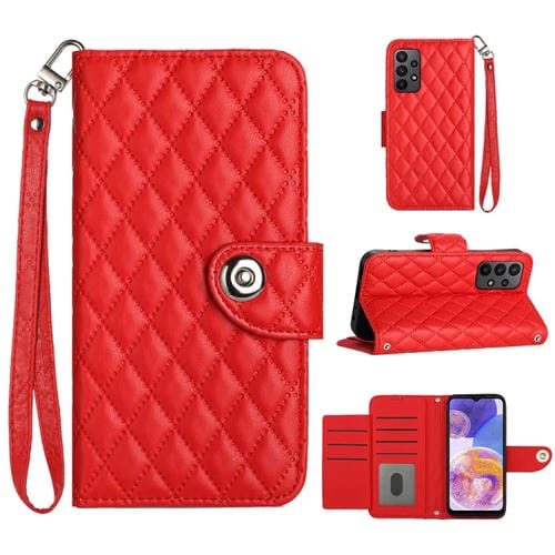 Funda para Samsung Galaxy A33 5G Cuero con Tapa Textura Romboidal y CordĂłn (Rojo)