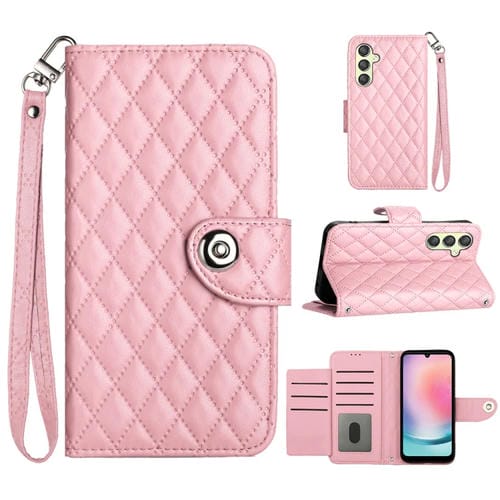 Funda de Cuero para Samsung Galaxy A54 con Tapa Textura RĂłmbica y CordĂłn (Rosa)