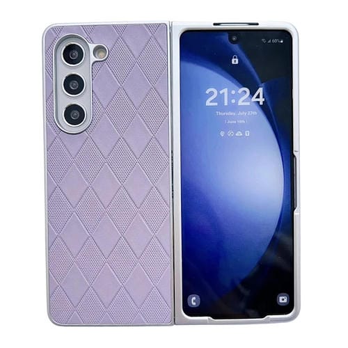 Funda para teléfono Samsung Galaxy Z Fold3 5G Cuero a cuadros con pintura nacarada y forma de diamante (Púrpura)