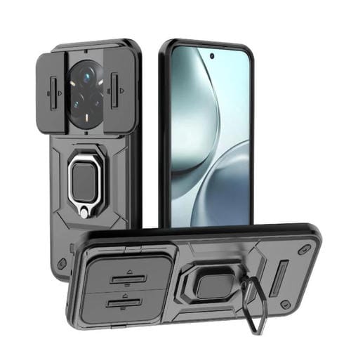 Funda Deslizante de TPU + PC a Prueba de Golpes con Soporte para Realme 14 Pro+ 5G (Negro)