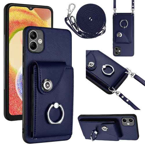 Funda para Teléfono Samsung Galaxy A04 4G con Soporte para Anillo y Bolsa para Tarjeta con Cordón Largo (Azul)
