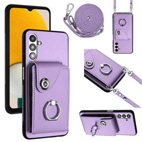 Funda para TelĂ©fono Samsung Galaxy A13 5G y A04S con Soporte para Anillo Bolsa para Tarjeta y CordĂłn Largo (PĂșrpura)
