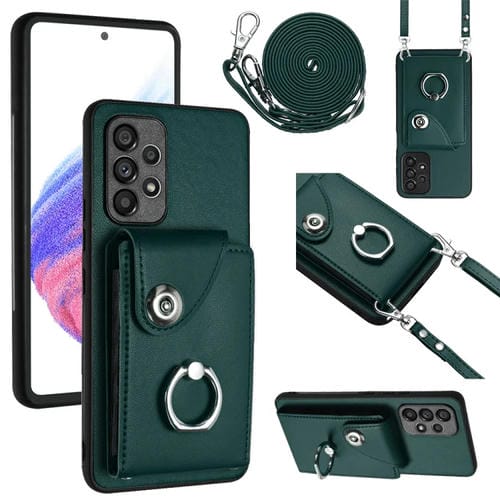 Funda para Teléfono Samsung Galaxy A52 5G con Soporte para Anillo y Bolsa para Tarjeta con Cordón Largo (Verde)
