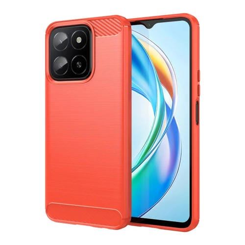 Funda de Teléfono TPU con Textura Cepillada Fibra de Carbono para Honor X5B (Rojo)