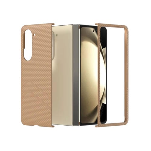 Estuche para Teléfono Samsung Galaxy Z Fold5 PC a Prueba de Golpes con Pintura de Diamante y Textura Esmerilada (Marrón)