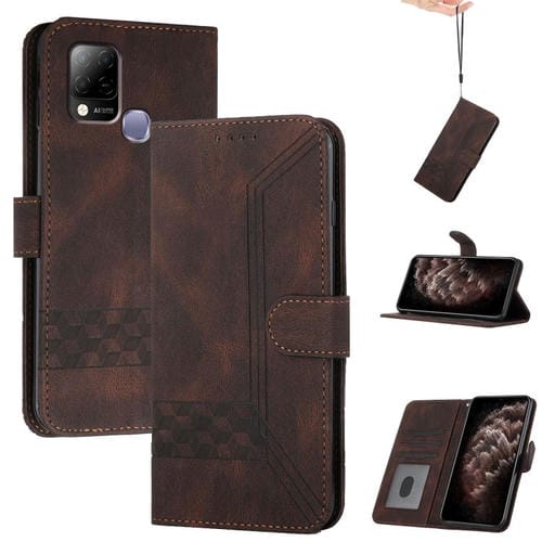 Funda de Cuero con Tapa Cúbica para Teléfono Infinix Hot 10T Hot 10S (Marrón)