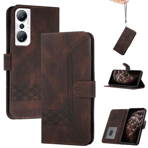 Funda de Cuero con Tapa y Tacto de Piel Cúbica para Infinix Hot 20 4G (Marrón)