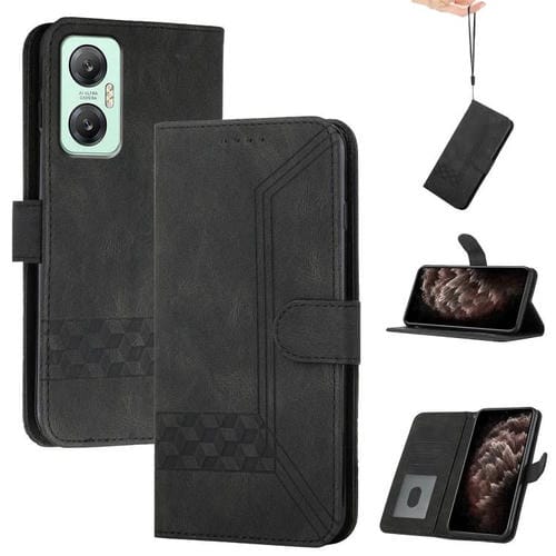 Funda de Cuero con Tapa y Tacto de Piel Cúbica para Infinix Hot 20 5G (Negra)