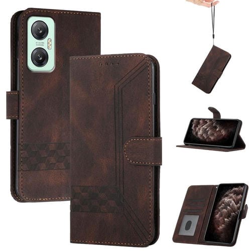 Funda de Cuero con Tapa y Tacto de Piel Cúbica para Infinix Hot 20 5G (Marrón)