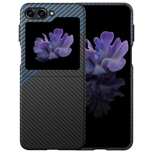 Funda Plegable para Teléfono Samsung Galaxy Z Flip5 con Pegatina de Agua PC (Fibra de Carbono) (Negro y Azul)