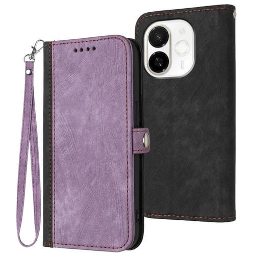 Funda de Cuero para Tecno Spark 30C 5G y Pop 9 5G con Correa y Hebilla Lateral Doble (Morado)