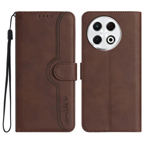 Funda de Cuero para Tecno Spark 30 Pro 4G con Diseño de Corazón y Tacto Sedoso (Marrón)