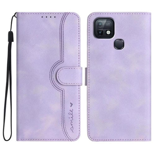 Funda de Cuero para Infinix Hot 10I con Diseño de Corazón (Morado)