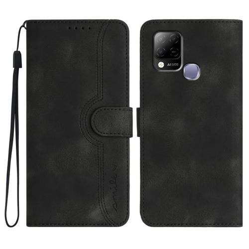 Funda de Cuero con Diseño de Corazón para Infinix Hot 10T y Hot 10S (Negra)