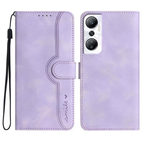 Funda de Cuero para Infinix Hot 20 4G con Diseño de Corazón (Morado)