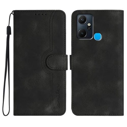 Funda de Cuero con Diseño de Corazón para Infinix Smart 6 Plus (Negro)