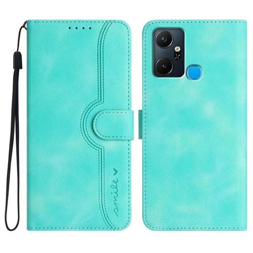 Funda de Cuero para Infinix Smart 6 Plus con Diseño de Corazón (Azul Claro)