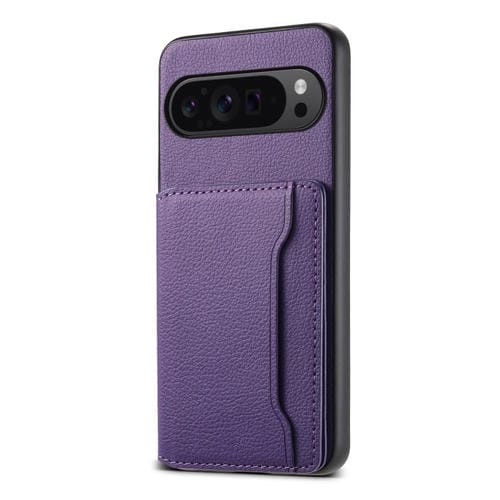 Funda para Google Pixel 10 Pro/10 con textura de becerro y diseño de bolso de tarjeta de cobertura total (morado)