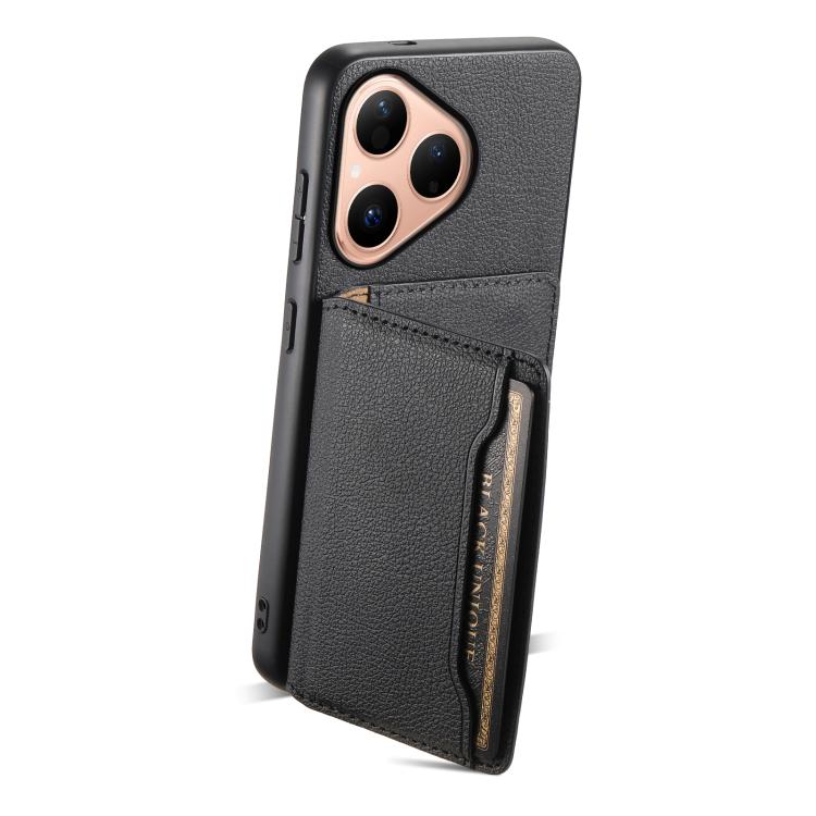 Funda para Huawei Pura 80 5G con textura de becerro y diseño de cartera con cobertura total (negra)