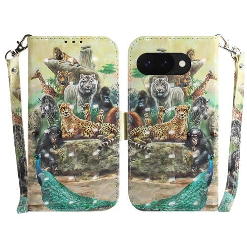 Funda de Cuero con Tapa Horizontal y Diseño 3D para Google Pixel 9A (Zoo)