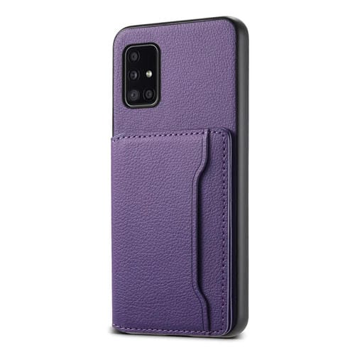 Funda para Teléfono Samsung Galaxy A51 4G con Diseño de Bolsa para Tarjetas y Textura de Becerro (Púrpura)