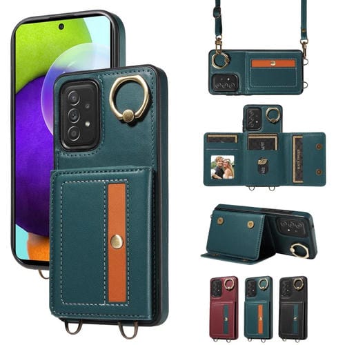 Funda para Samsung Galaxy A72 5G / 4G Crossbody Wallet Bag Ring Holder Cuero (Verde)